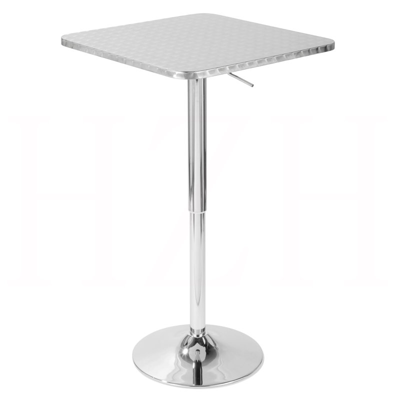 Bistro Contemporary Adjustable Square Bar Table in Silver
