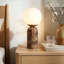 Lampe de table Mila Tall 24 po à DEL moderne en marbre brun avec abat-jour en verre givré et port USB intégré-126420617-139814785