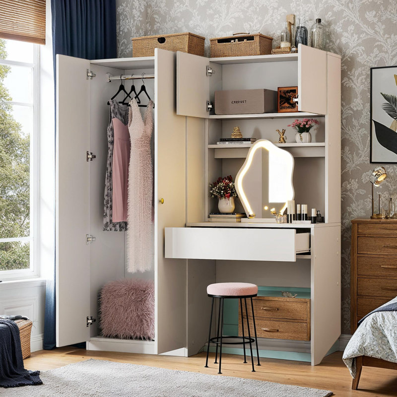 Garde-robe 2 en 1 avec meuble-lavabo intégré et rangement