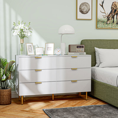 6 Drawer Dresser for Bedroom Chest of Drawers Gold Handles and Legs