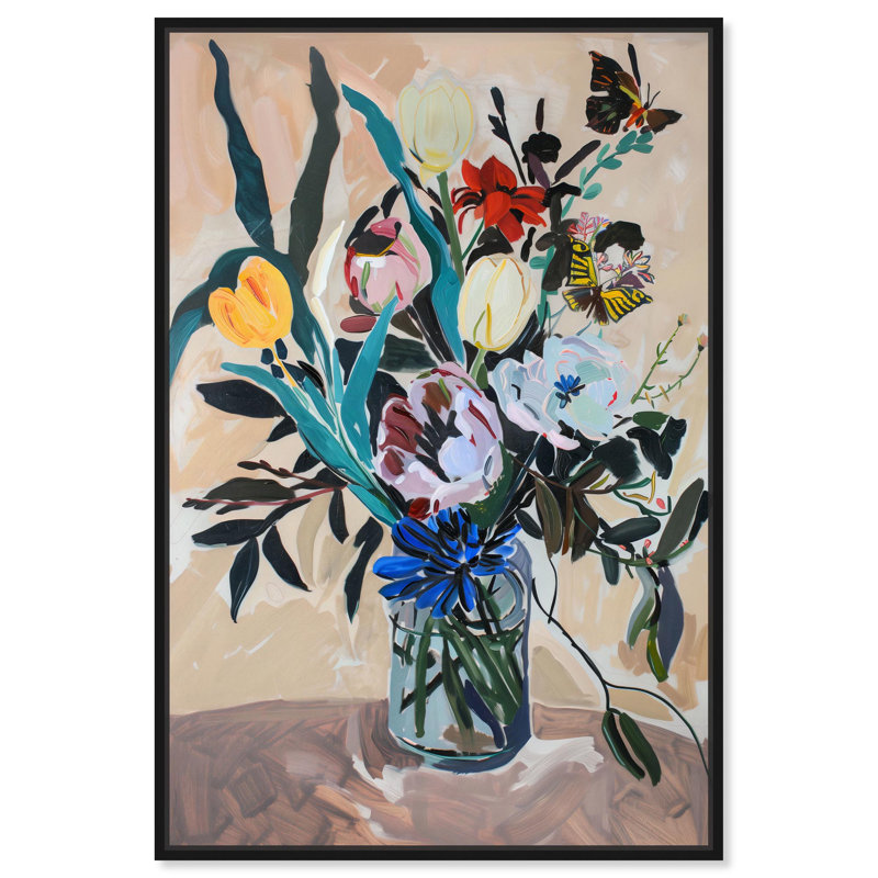 Art Remedy, fleurs vibrantes sur toile, fleurs gaies, Cadre flottant noir, H 16 po x l 11 po