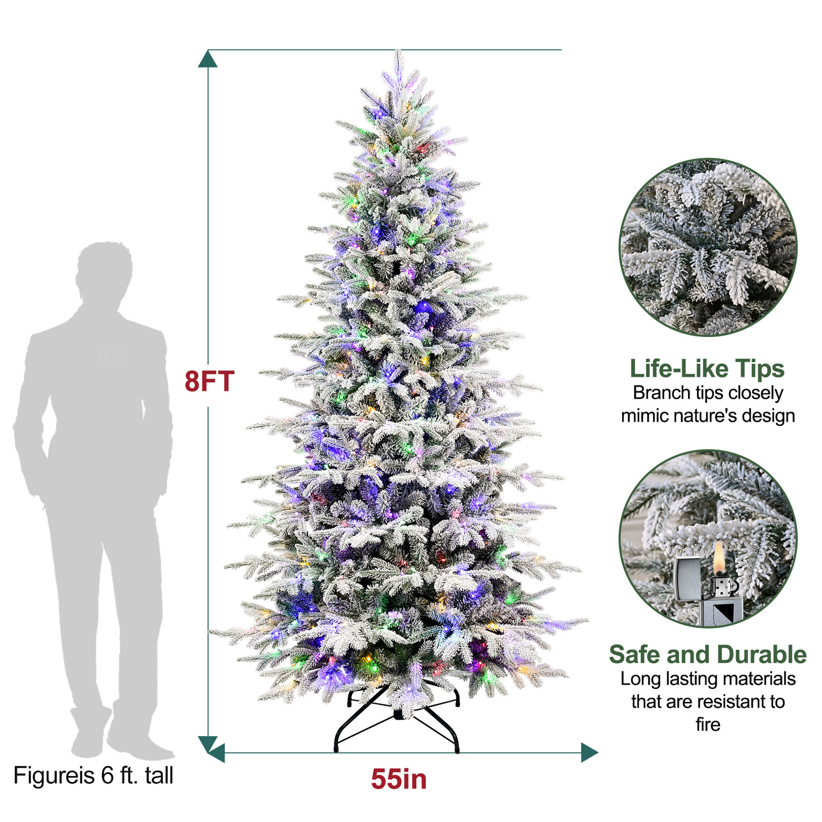 Cashmere Flocked Pre-Lit Fir Christmas Tree, 8' H