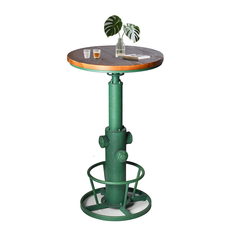 Dining Table Pine Round Solid Wood Top Metal Base Dining Table, Green