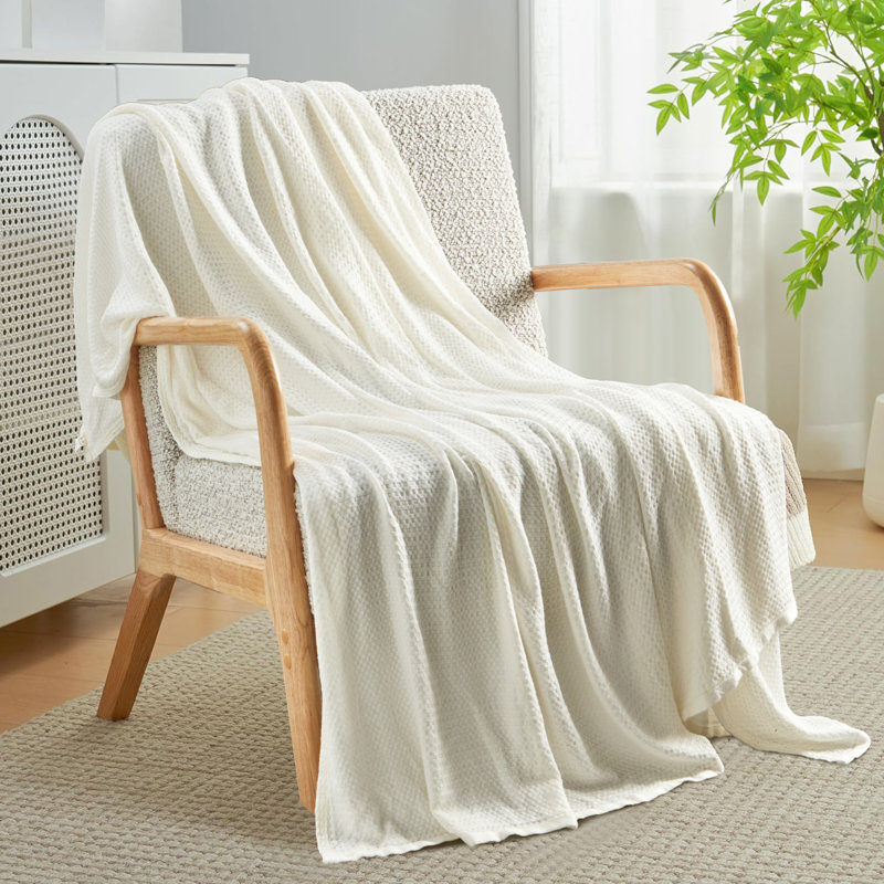 Waffle Rayon From  Blanket, White, 60" W x 80" L
