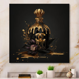 Chic Black And Gold Perfume Bottle VIII - Fashion Canvas Print