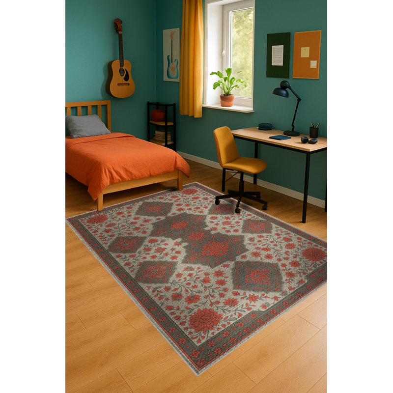 Tapis gris tissé traditionnel Mosso, 3'3" x 6'7"