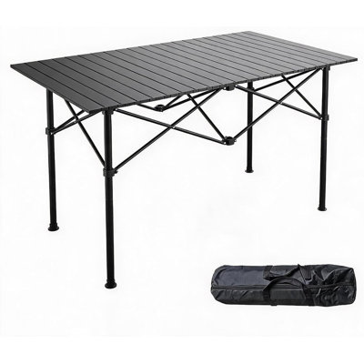 Table de camping pliante, table d'appoint enroulable en aluminium avec plateau résistant à la chaleur, structure en X robuste, pour les voyages en barbecue