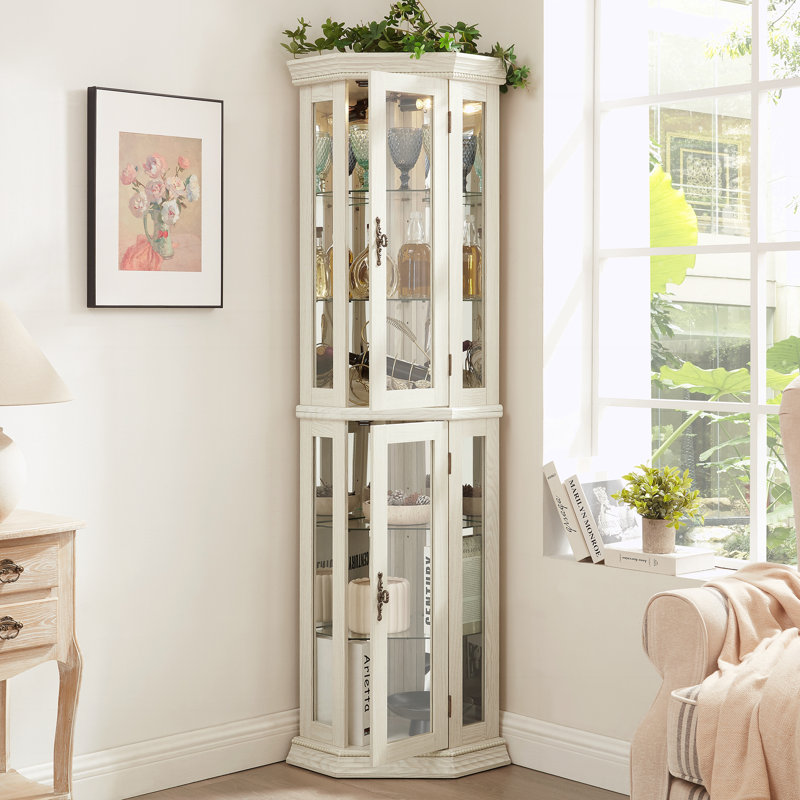 Tablette en verre avec portes en verre trempé, tablettes réglables, White