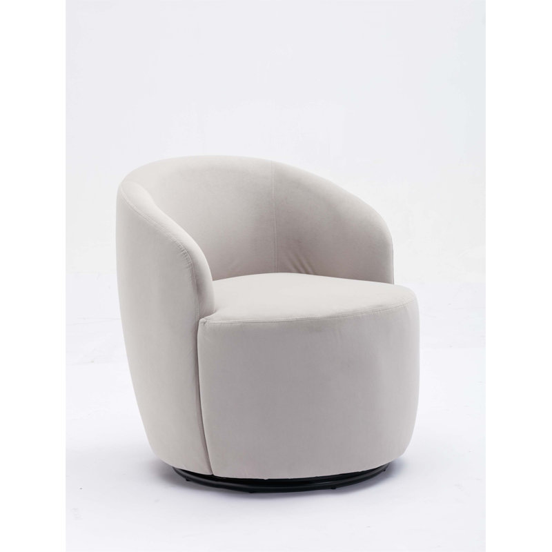 Fabric Swivel Accent Armchair Barrel Chair With Powder Coating Metal Ring, Gray Velvet