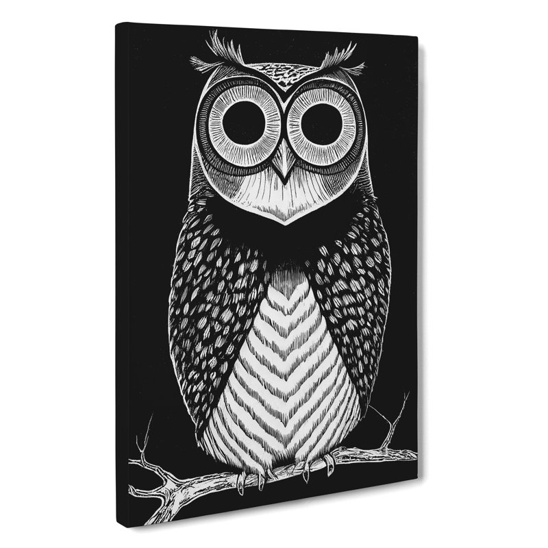 Owl In Monochrome No.2 - Wrapped Canvas, 50cm H x 35cm W x 3cm D