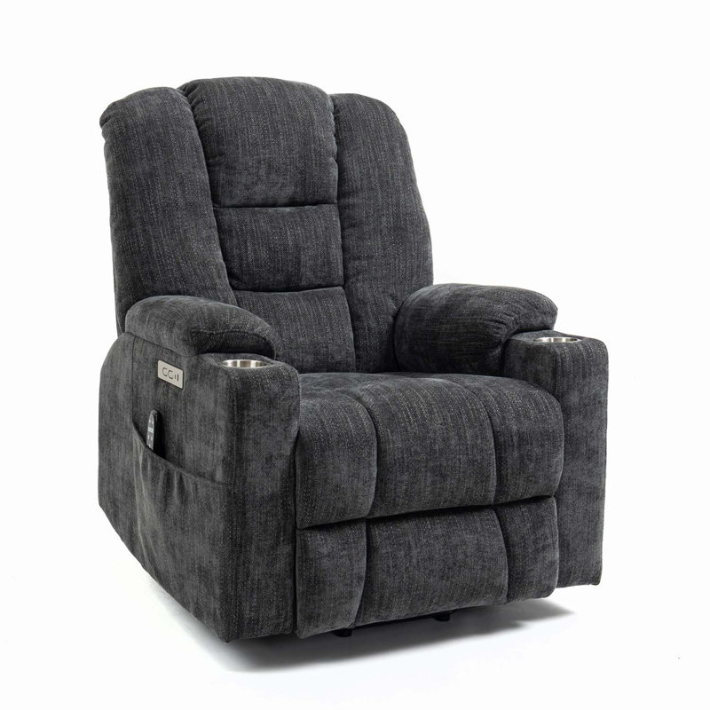 Tabresha Upholstered Heated Massage Chair, Gray Chenille