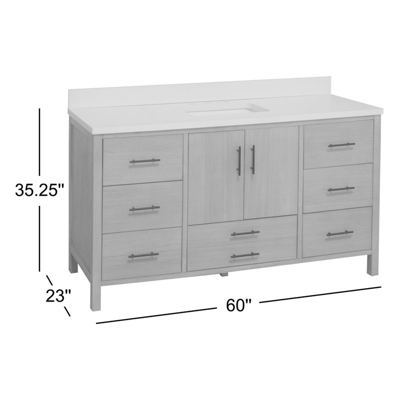 Kiara 60'' Single Bathroom Vanity with Top, Walnut Veneer, Carrara Marble