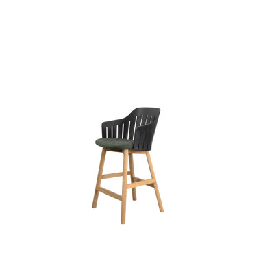 Choice Chair Indoor and Counter Four Teak Legs Base with Upholstery Cane-line Zen Seat Cover in Taupe/Dark Green