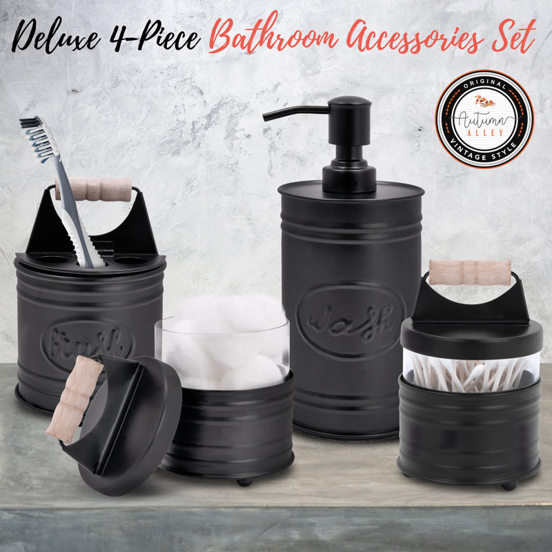 Black Galvanized Metal and Glass 4-Piece Bathroom Set