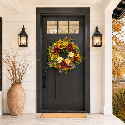 24" Autumn Wreath with Pumpkins & Florals Fall Front Door Decor Thanksgiving Day