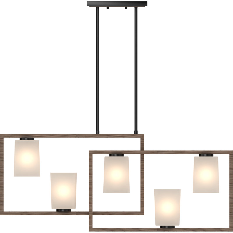 Dorry 5-Light Indoor Pecan & Black Square/Rectangle Chandelier with Frosted Glass Tapered Shade