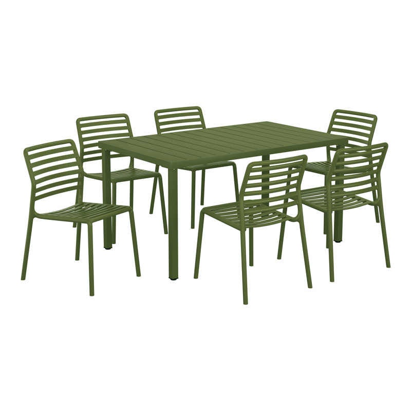 6-Person Outdoor Rectangular Dining Set, Green
