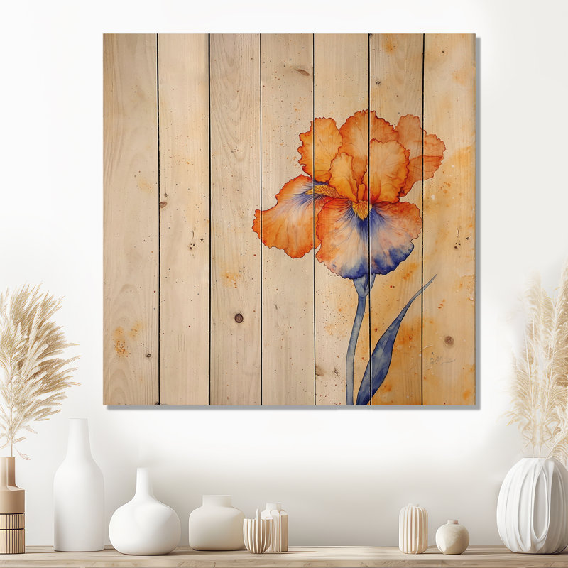 Purple And Orange Eternal Dream Of Iris I - Irises Purple Wood Print On Natural Pine Wood, 30" H x 30" W x 0.78" D