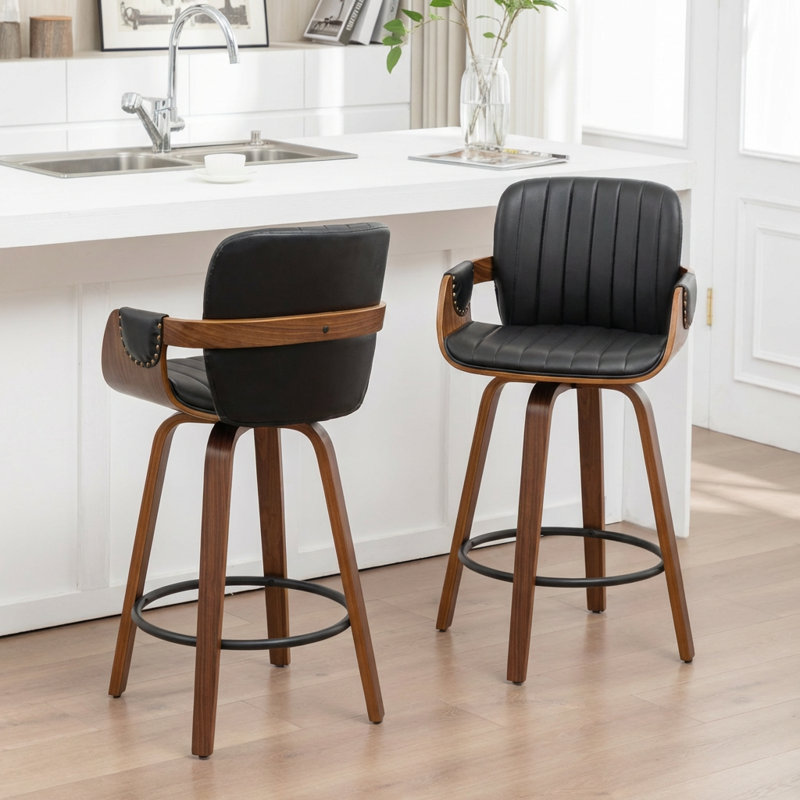 Tabouret de comptoir pivotant avec structure en bois Youngstown, Noir