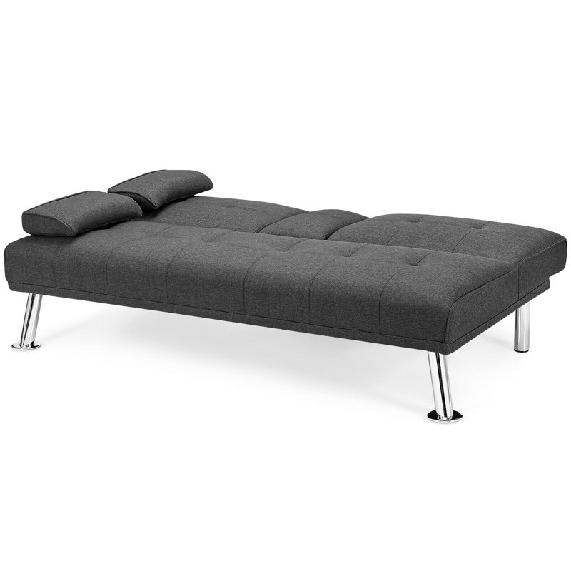 66'' Upholstered Convertible Sofa, Dark Gray Linen