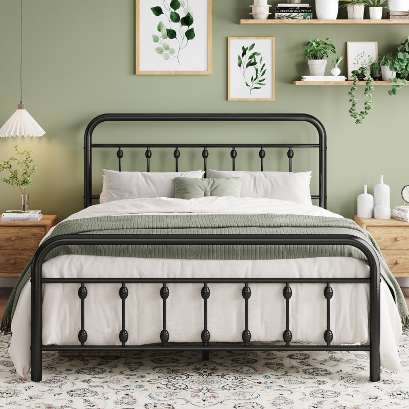 Modern Design Metal Platform Bed Frame With Headboard And Footboard, Queen, Black