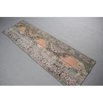 Vintage Patchwork Runner Rug in Blue for Kitchen from Turkish Oushak Range with Colorful Decorative Designs