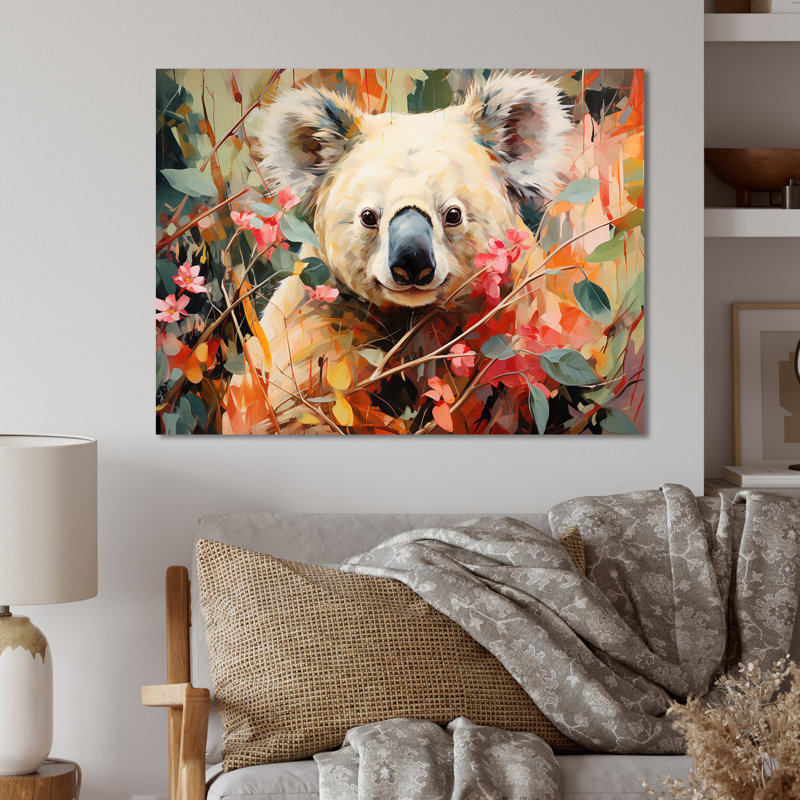 Floral, rose et vert Koala II - Koala animal, art mural en métal, H 12 po x l 20 po x P 1 po
