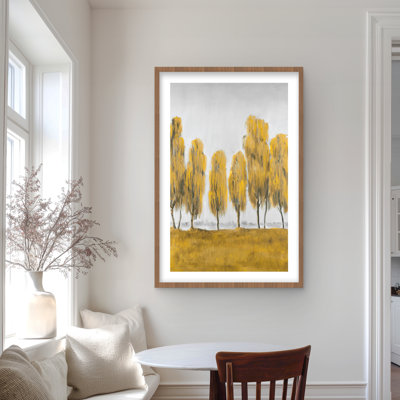 Sept arbres jaunes abstraits - impression de salon gris