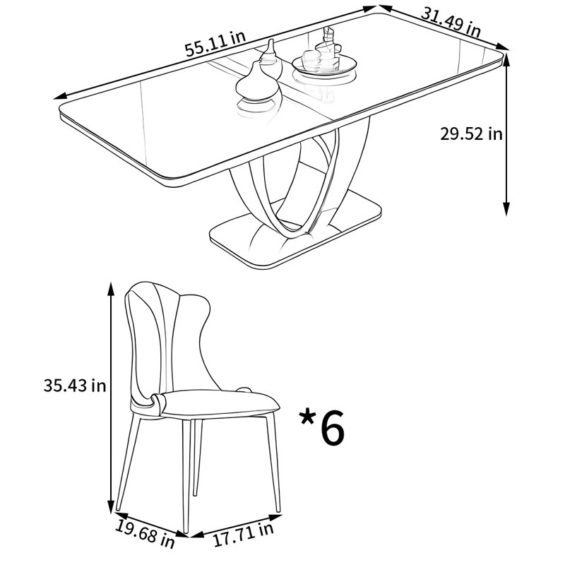 Ensemble de table et de chaises rectangulaires Home Rock, H 29,52 po x L 55,11 po x l 31,49 po