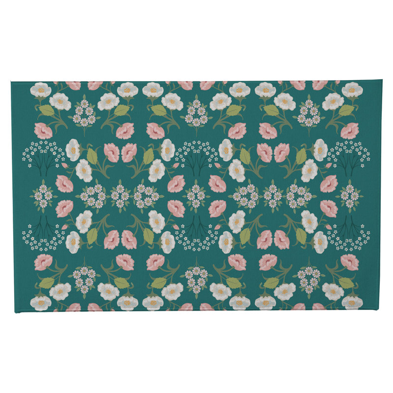 May flowers Non-Skid Bath Mat, 24" L x 17" W, Teal