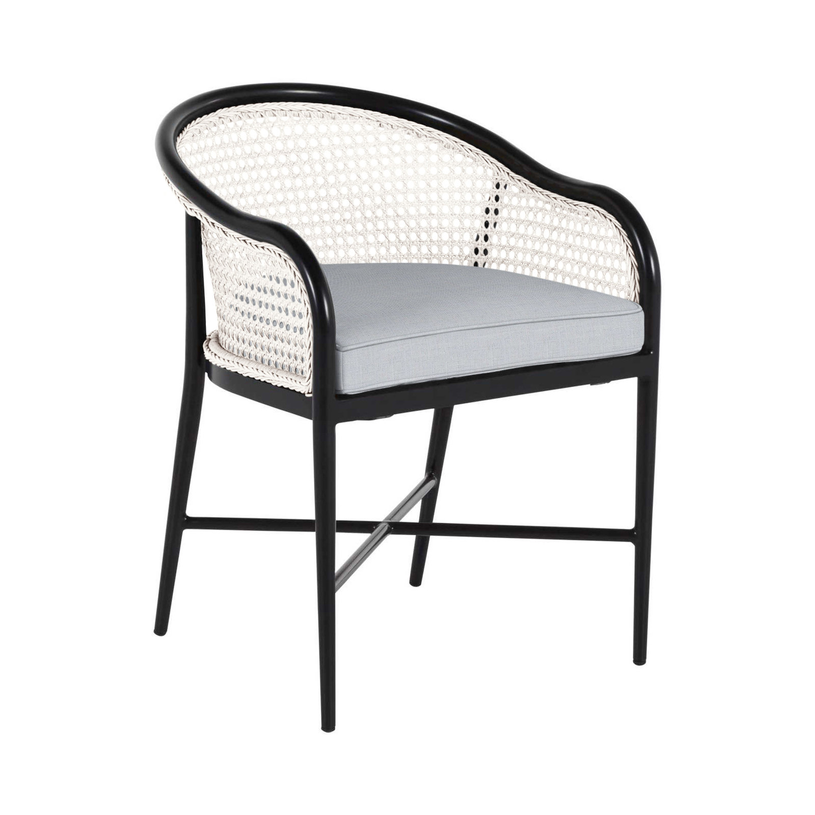Havana Cane N-Dura Resin Wicker Outdoor Arm Chair, Chalk, Welt, Linen Chambray