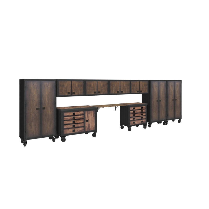 10-Piece Industrial Garage Storage Set with 48 in. & 36 in. Tool Chests, 4 Wall Cabinets, 3 Freestanding Cabinets & Spence Folding Worktable