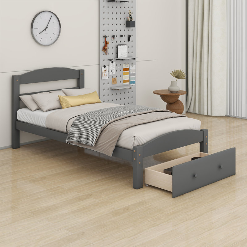 Platform Bed Frame With Storage Drawer, Gray