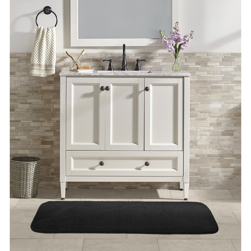 Monarrez Nylon Bath Rug with Non-Slip Backing, Black, Single- 60" L x 22" W