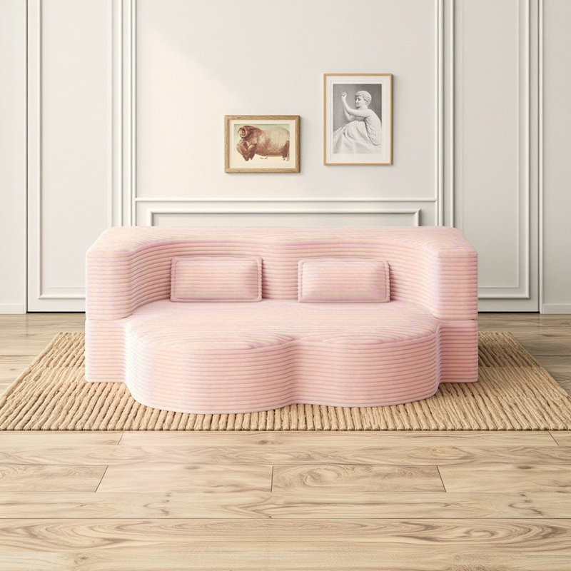 Canapé-lit moderne moelleux en velours côtelé Modern, Rose