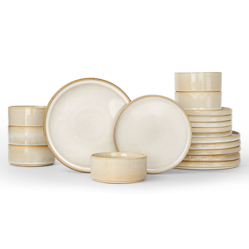 Stoneware Dinnerware Set 18 Piece - Service for 6, Cappuccino White