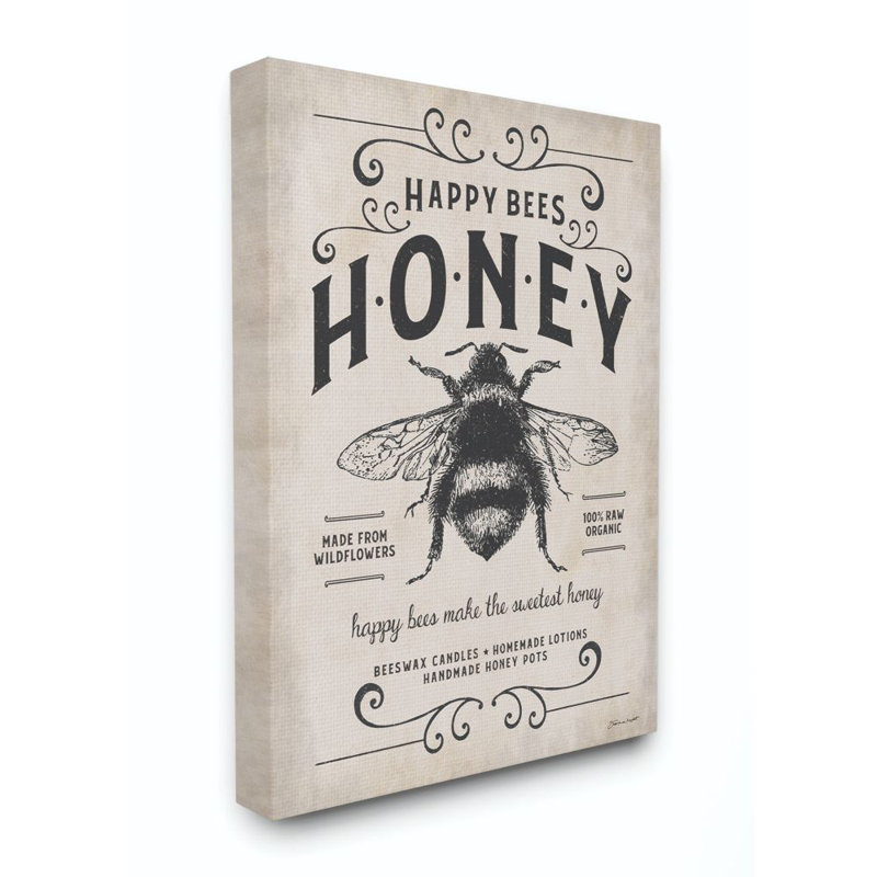 Reproduction d’art graphique sur toile texturée « Honey Bee rustic Farm », Toile, H 30 po x l 24 po x P 1,5 po