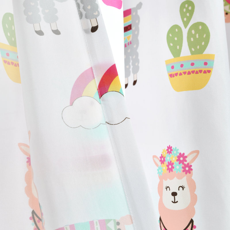 Paire de rideaux semi-transparents Lush Decor Southwest Llama Cactus (ensemble de 2), Blanc / rosé