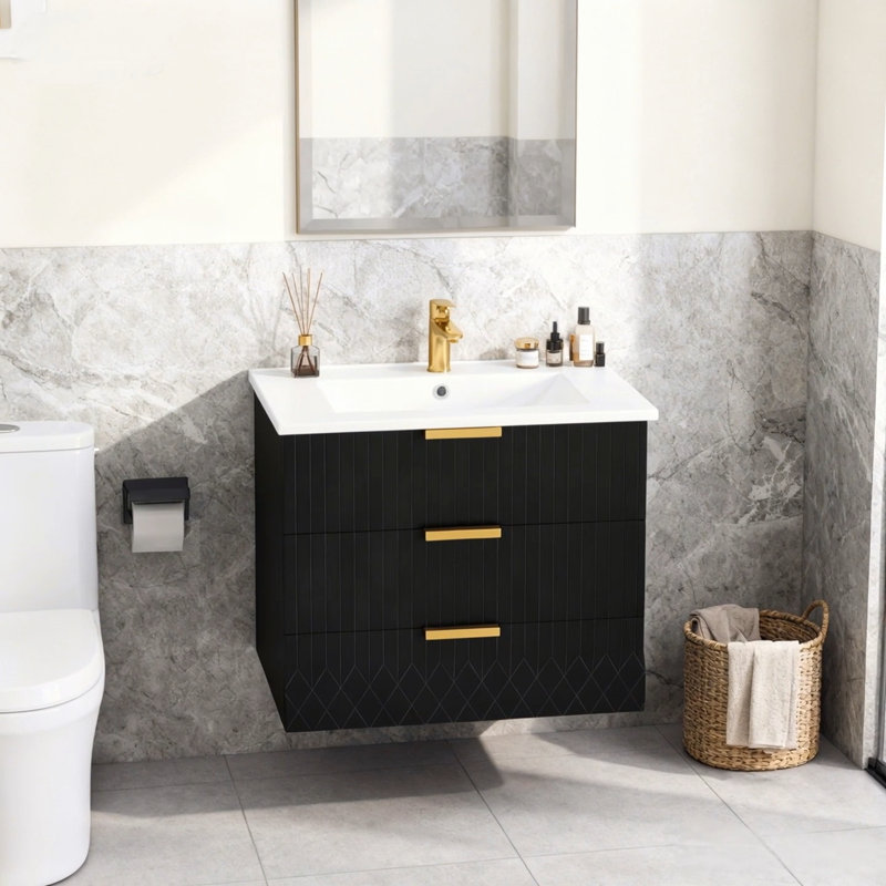 Wall Mounted Bathroom Cabinet With Sink&Drawers, Black