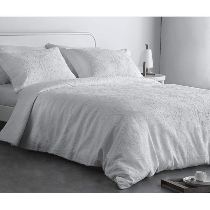 Fuchs Cotton Floral Duvet Cover Set with Pillowcases Included, Double Duvet Cover + 2 Standard Pillowcases, Ivory