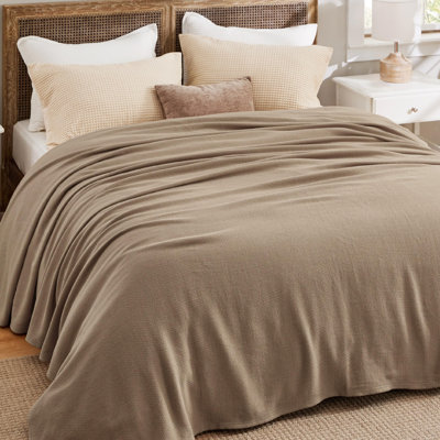 Bedsure Collection Textured Herringbone Woven Twin XL Blanket, 100% Cotton Soft Blanket for Teen Girls, Lightweight Summer Blanket for College Dorm, Tan, 200 GSM