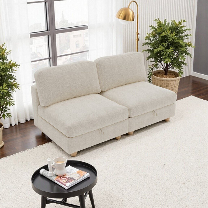 Canapé modulaire modulaire avec rangement, conception flexible, support à ressort, housses amovibles, Beige, 2