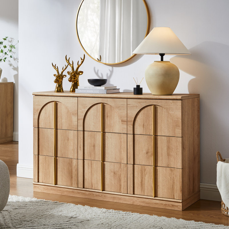 Modern 9 Drawer Dresser, Bedroom Dresser With Metal Handles, Tan