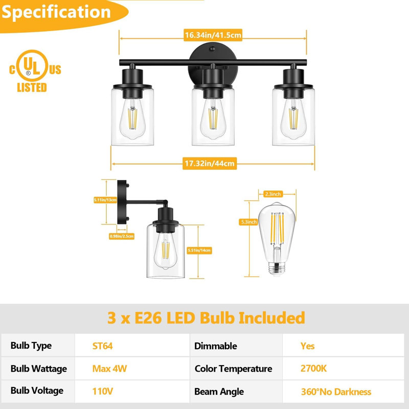 Éclairage pour salle de bain 3 lumières Dazey