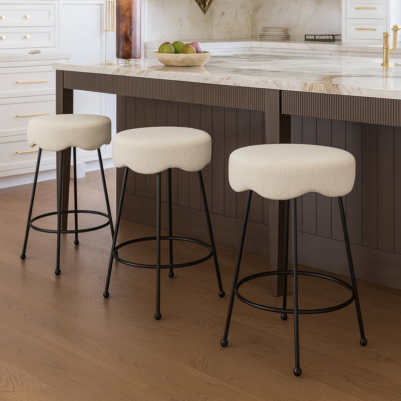 Fleur Boucle Fabric Counter Stool, Cream Boucle Fabric