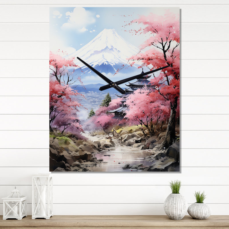 Asian Art Majestic Mont Fuji III - Très grandes horloges murales asiatiques, H 28 po x l 12 po x P 1 po