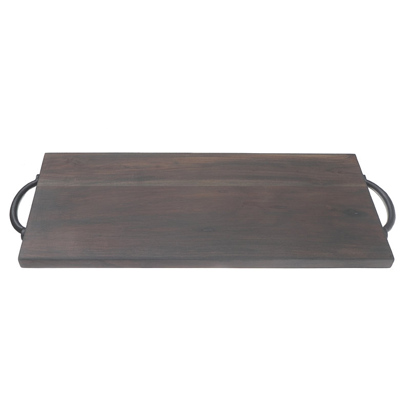 Poignées de service rectangulaires en bois d'acacia, Bronze industriel / gris