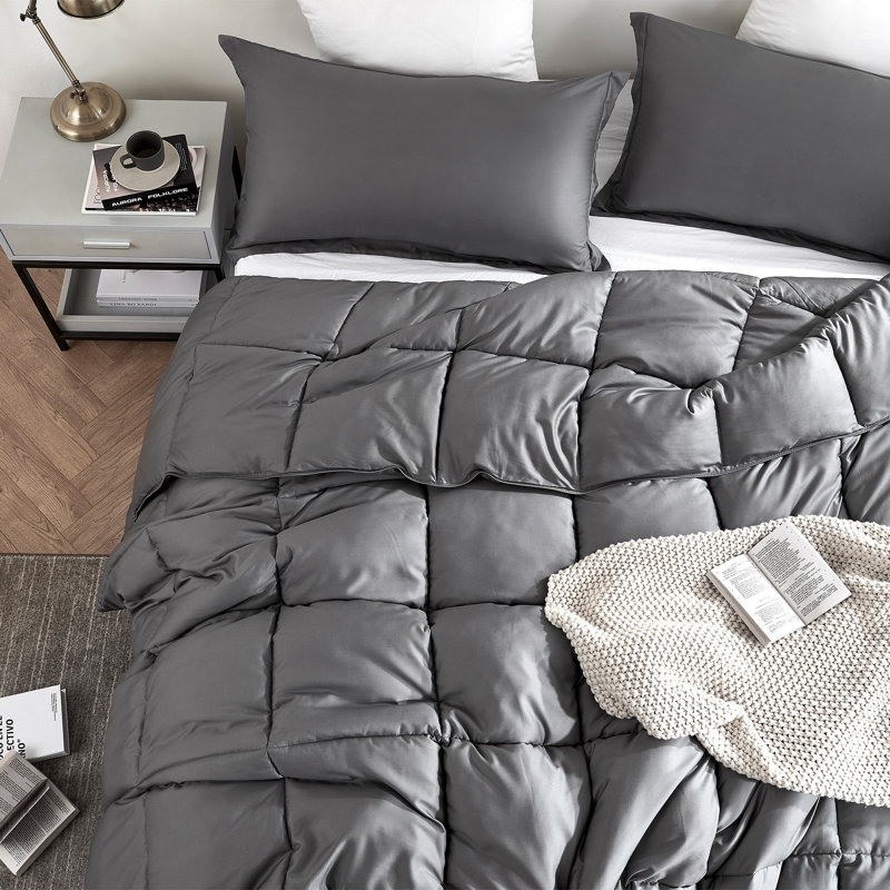 Snorze Cloud Coma Inducer Silky Bamboo Oversized Comforter Set, Twin Extra Long Comforter + 1 Standard Sham, Gray