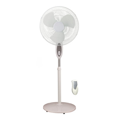 16" Oscillating Stand Fan with Remote Control, White