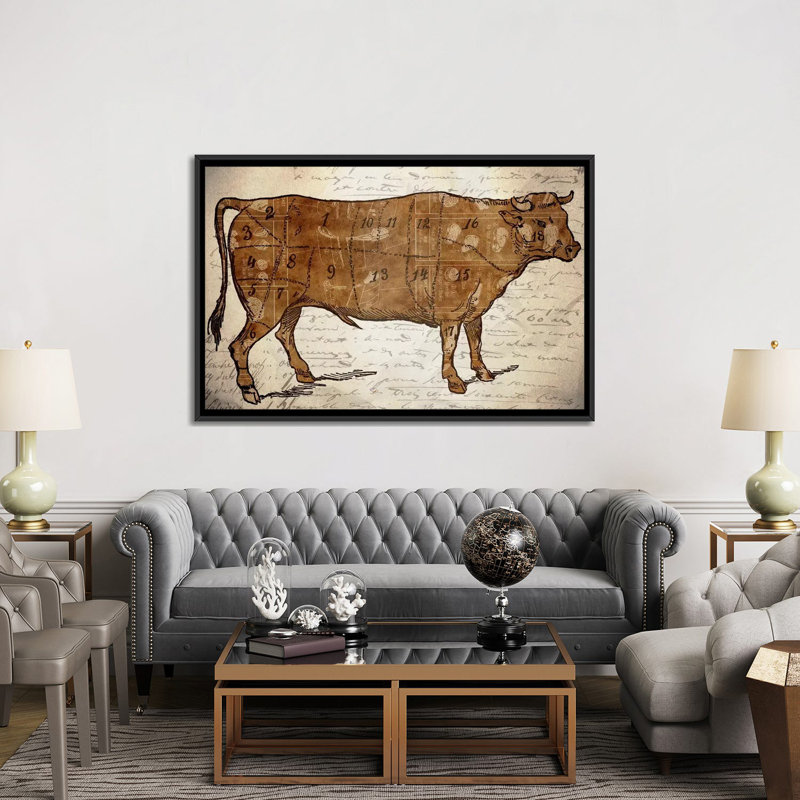 "Le Boeuf III" par Ginger, impression sur toile, Toile avec cadre noir, Pas de tapis, H 40 po x l 60 po x P 1,5 po